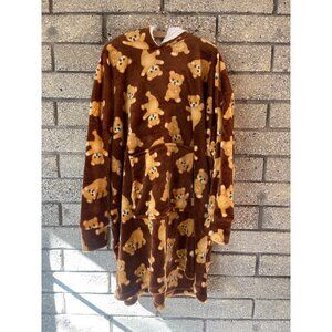 Teddy Bear Print Oversized Hoodie Blanket With Kangaroo Pocket